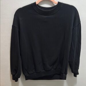 American Eagle Black Crewneck Sweater with Ribbed Accents
